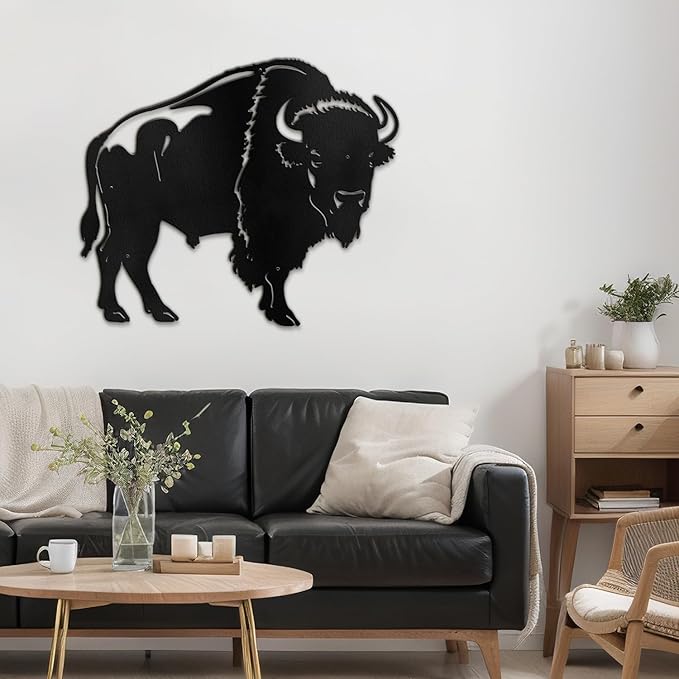 SIGNLEADER Metal Wall Art Decor Standing Bison Silhouette Minimalist Modern Abstract Wall Sculpture Hangings Home Decoration for Living Room, Bedroom, Bathroom, Kitchen, Outdoor - 18" Black