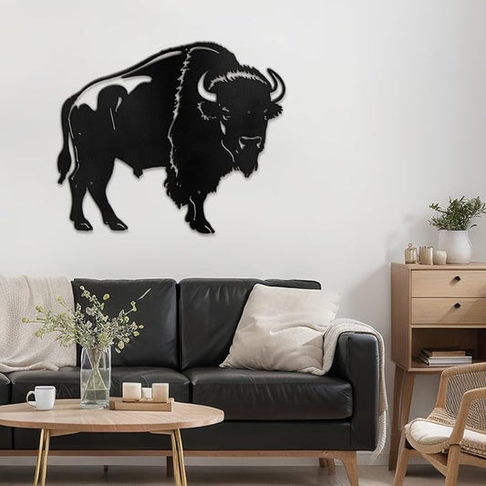 SIGNLEADER Metal Wall Art Decor Standing Bison Silhouette Minimalist Modern Abstract Wall Sculpture Hangings Home Decoration for Living Room, Bedroom, Bathroom, Kitchen, Outdoor - 18" Black