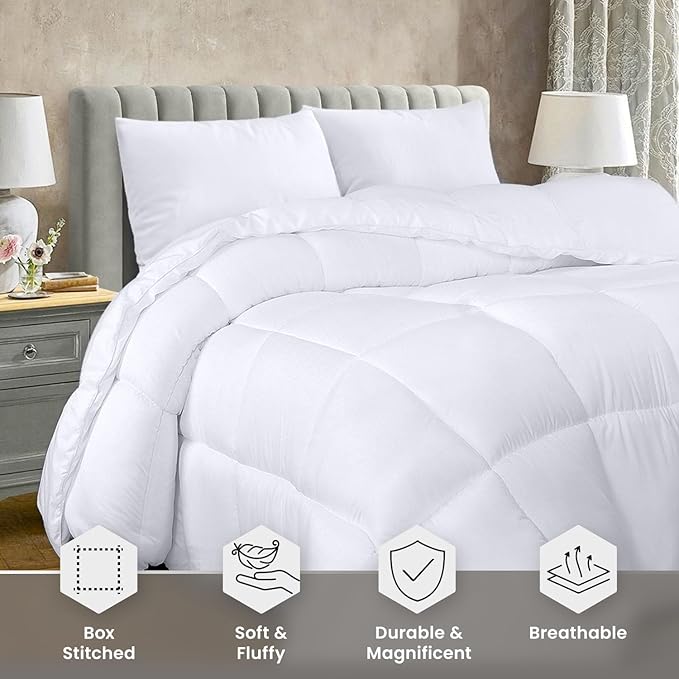 Utopia Bedding Comforter Duvet Insert, Quilted Comforter with Corner Tabs, Box Stitched Down Alternative Comforters Queen Size (White, Pack of 2)