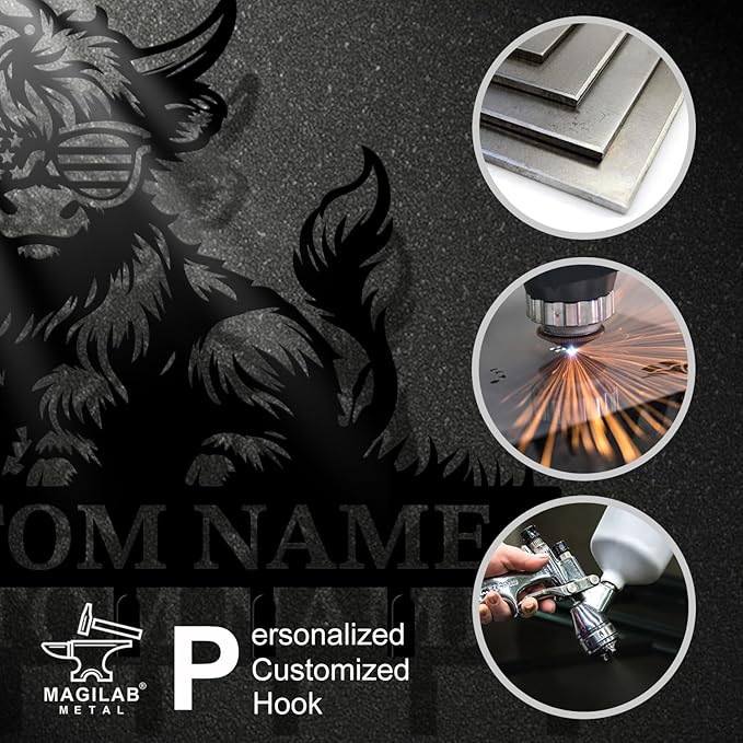 magilab Personalized Custom Highland Cow Wall Hooks,Metal Highland Cow Art Clothes Hooks,Metal Highland Cow Wall Home Storage Decorative,for Front Door, Hallway, Kitchen, Bedroom,Keys,Hats (Style F)