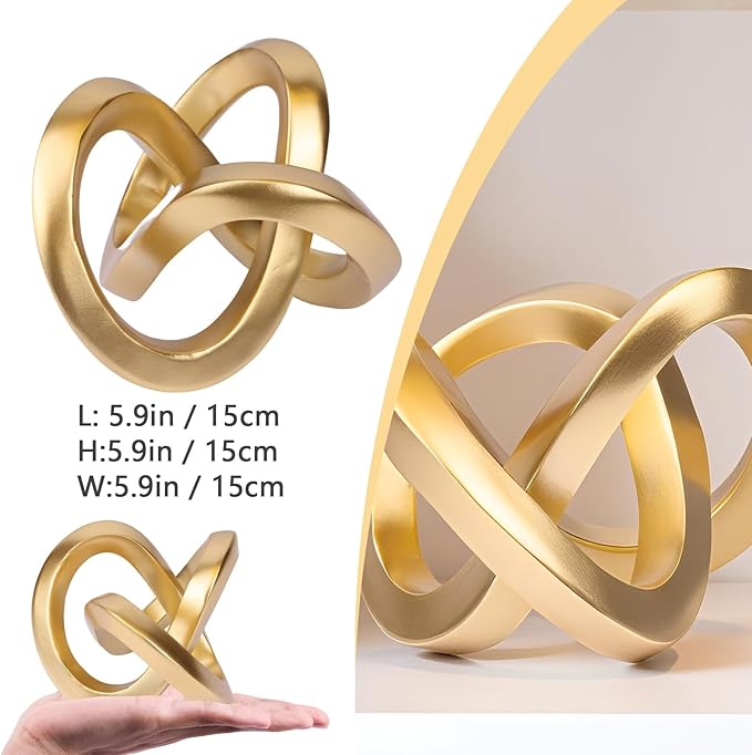 Gold Knot Decor for Coffee Table Book,Chain Link Decor for Bookshelf Entry Table TV Stand,Knot Sculpture for Home Living Room,Accent Decoracions para sala,adornos para sala Modernos