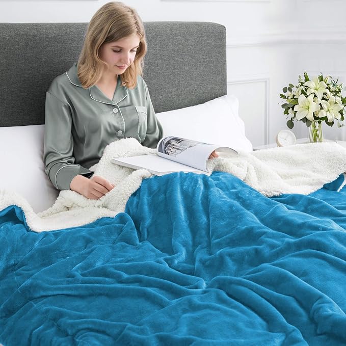 MOONLIGHT20015 Sherpa Throw Blanket - (Teal, 50X60 Inches) Soft and Warm Blankets for Winter Thick, Fluffy and Plush Blanket for Bed, Sofa, Camping and Travel