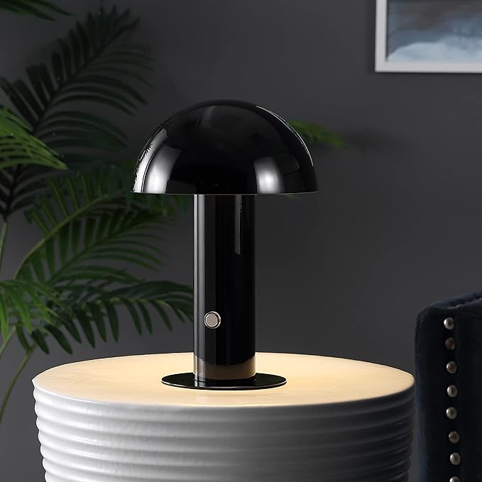 JONATHAN Y JYL7115A Boletus 10.75" Contemporary Bohemian Rechargeable/Cordless Portable Iron Integrated LED Mushroom Table Lamp Modern, Coastal Bedside Desk Nightstand Lamp, Black