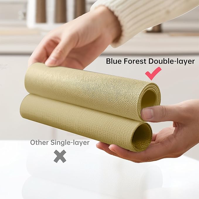 Blue Forest Placemats Set of 4, Dual-Layered Thickened Faux Linen Table Mats Heat Resistant Machine Washable Wrinkle Free Place Mats for Kitchen Dining Outdoor/Indoor (Beige)