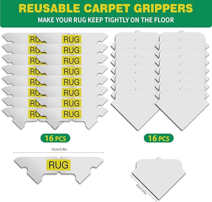 32 PCS Carpet Tape,Non Slip Carpet Pads for Area Rugs on Hardwood Floors,Laminate,Tile,LVP Floors,Reusable and Removable Rug Corner Pads with No Residue