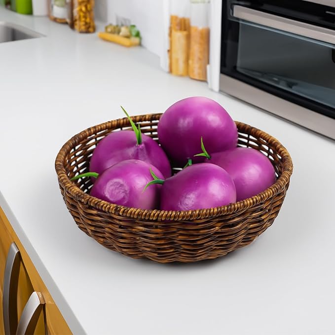 Fruit Baskets Bowl for Kitchen Counter, Round Bread Woven Wicker Basket, Candy Bowl Dish for Fruits, Breads, Vegetables,Snacks, Food (Small)
