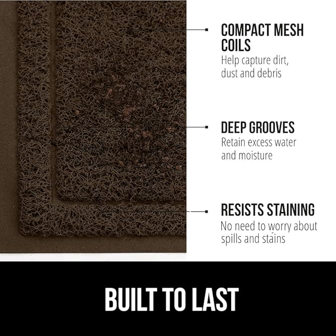 GORILLA GRIP Dirt Grabber Mesh Doormat, Low-Profile, Stain and Fade Resistant Heavy Duty Quick Dry Striped Doormats, Mats for Indoor or Outdoor Entry, Shoe Scraper, Garage Entrance Mat, 35x23, Brown