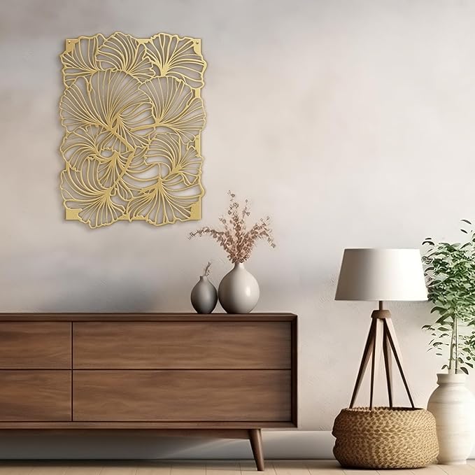 SIGNLEADER Metal Wall Art Decor Tulip Flower Minimalist Modern Abstract Wall Sculpture Hangings Home Decoration for Living Room, Bedroom, Bathroom, Kitchen, Outdoor - 18" Gold