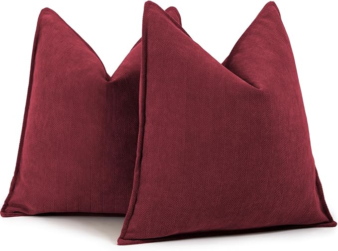 ZWJD Burgundy Pillow Covers 22x22 Set of 2 Chenille Throw Pillow Covers with Elegant Design Soft and Luxurious Decorative Throw Pillows for Couch, Bed, and Home Decor