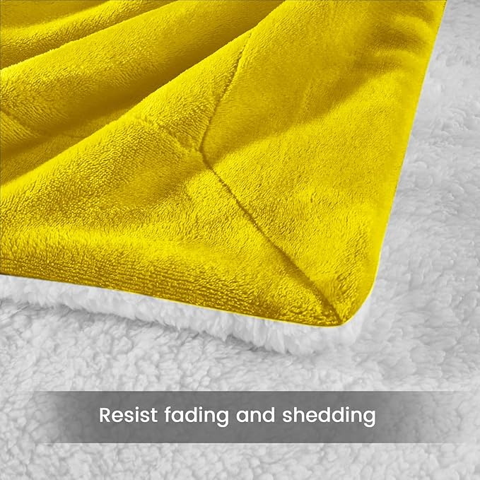 MOONLIGHT20015 Sherpa Blankets Queen Size - (Ochre, 90X90 Inches) Fuzzy, Soft and Wool/Fleece Blanket for Bed, Fluffy Blankets for Winter, Camping and Travel