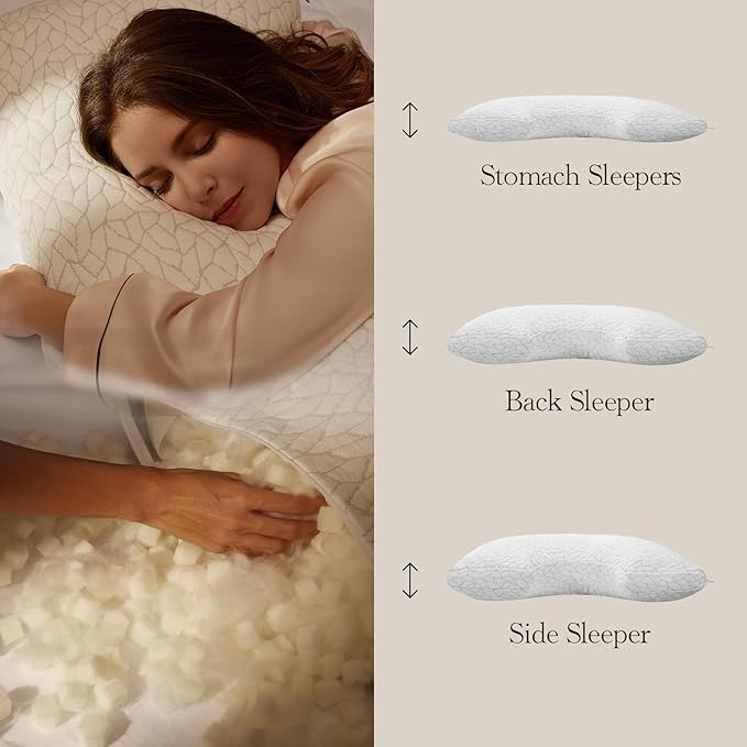 Luneast Memory Foam Pillows for Sleeping Adjustable Breathable Bed Pillow for Side, Back, and Stomach Sleepers Washable Pillow Cover Cloud Nest Queen Size 18X28IN