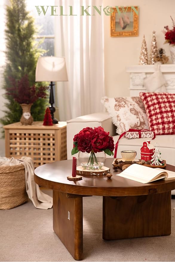 Artificial Flowers in Vase, Silk Burgundy Classical Red Peonies Flowers for Vase with Faux Water, Fake Flower Arrangements for Winter Coffee Christmas Dining Table Centerpieces Decor & Mom's Gift