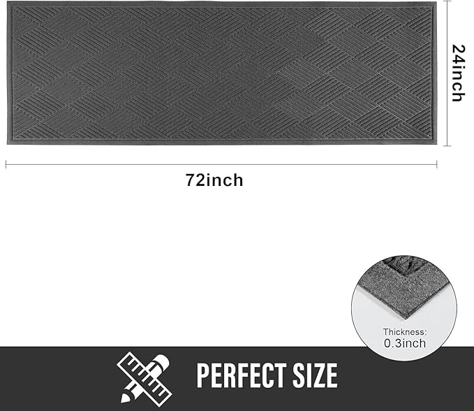 HIYARD Sturdy Front Door Mat, Absorbent Muddy Dirt Resist Welcome Door Mats Outdoor Indoor, Stain and Fade Resistant, Non-Slip Rubber Backing Low Profile Doormat for Entryway, 72×24, Charcoal