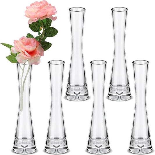 Sliner 6 Pcs Tall Glass Bud Vase for Centerpieces Clear Maria Bud Vase Small Single Flower Vase Rose Skinny Decorative Cylinder Vases for Wedding Party Home Table Decorations(7.87'' H)
