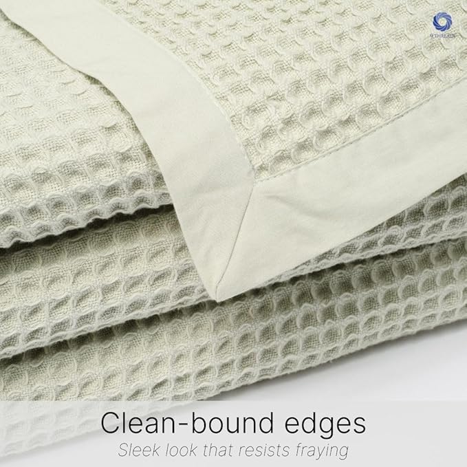 9Threads GOTS Certified Organic Cotton Waffle Weave Blanket, Throw Bed Size, 50"X60"Cozy Throw Blanket for Couch, Modern Home Decor, Throw Blankets,Comfy Waffle Blanket Soft Bed Blankets -Sea Foam