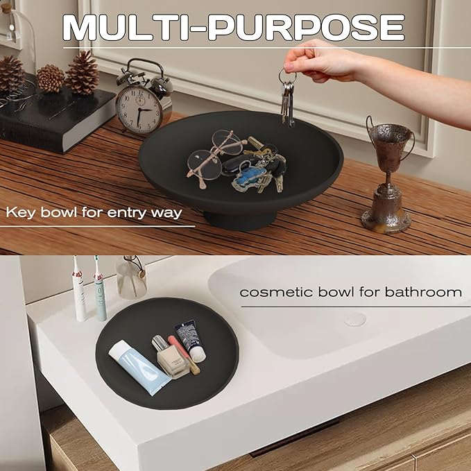 Concrete Decorative Bowl for Kitchen Counter Large Fruit Bowl Handmade Modern Key Holder for Entryway Table,Heavy Duty Coffee Table Centerpiece Tray with Non-slip Base Aesthetic Home Decor Accessory