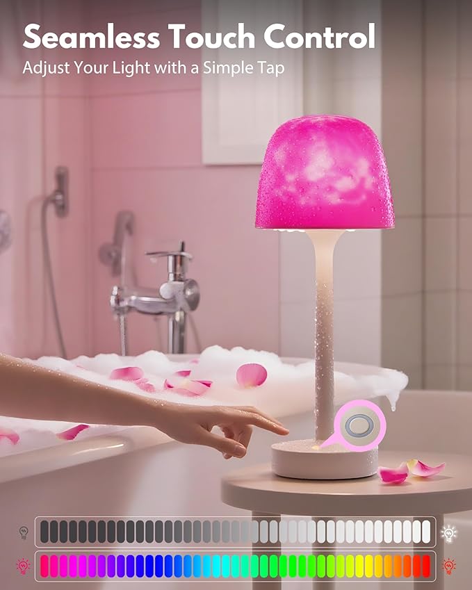 Spa-Like Shower Lamp - Waterproof Bathroom Lamp with 16 Color Ocean Wave Projector, Rechargeable Shower Light with Touch & Remote Control, Cordless Light for Inside Shower/Bathtub