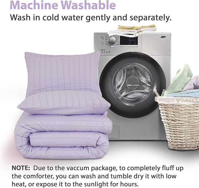 AveLom Lavender Purple Seersucker Twin/Twin XL Comforter Set (68x90 inches), 2 Pieces-100% Soft Washed Microfiber Lightweight Comforter with 1 Pillowcase, All Season Down Alternative Bedding Set