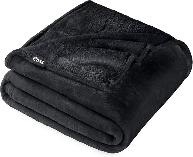 Bare Home Fleece Blanket - Throw Extra Long - Ultra-Soft Lightweight for Bed, Sofa, and Couch - Luxury Microplush - Cozy Warm Blanket (Throw XL, Black)