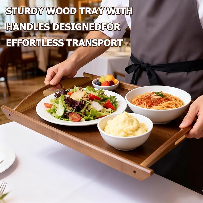 Wood Serving Tray with Handles, Wooden Tray, 20.47 inch Square Decorative Serving Trays Platters for Home, Party, Coffee Table,Dining Table & Countertop