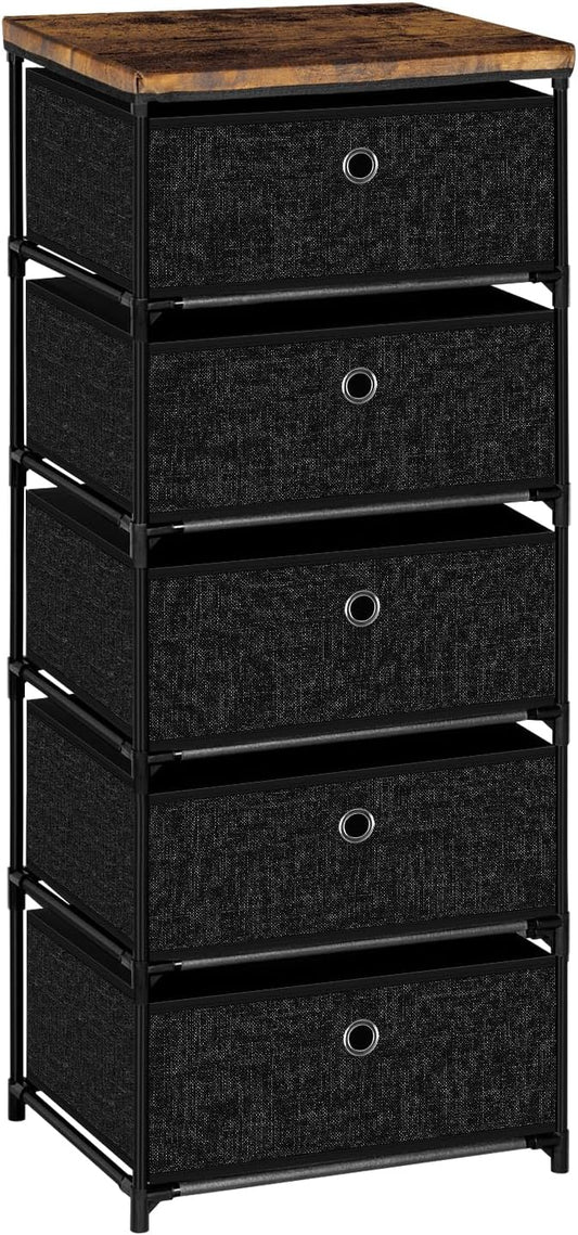 Nightstand with 5 Drawers, Clothes Storage Organizer, Small Fabric Dresser for Bedroom, Closet, Entryway, Hallway, Nursery, Dorm