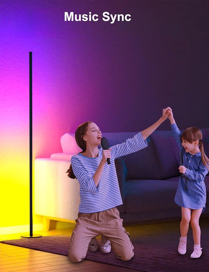 Corner Floor Lamp, Upgraded Corner Lamp APP and Remote Control, 16 Million Colors and Warm White, Music Sync, Timing Function, Color Changing Ambient Light for Living Room Bedroom Gaming