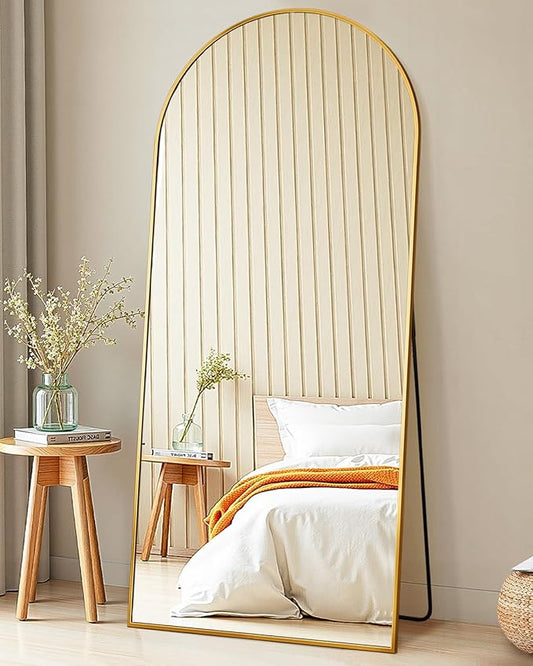 Suidia Arched Full Length Mirror, 58"x21" Floor Mirror Freestanding, Floor Standing Full Body Mirror with Stand for Bedroom, Hanging Leaning Mounted for Living Room Cloakroom, Gold