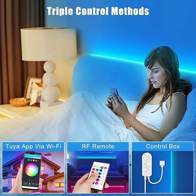 RGBWW Smart LED Strip Lights, 65.6ft Tunable White 3000K to 6500K+RGB WiFi Led Lights Work with Alexa Google, Music Sync Color Changing Indoor for Kitchen, Room, Cabinet, 2 Roll of 32.8ft