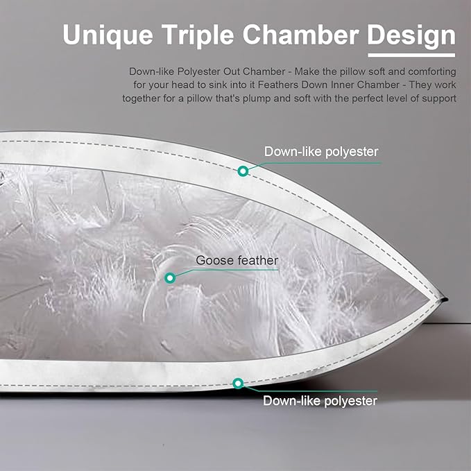 APSMILE Luxury Goose Feather Pillow for Sleeping, Medium Firm Feather Down Pillows King Size Set of 2,600TC Organic Cotton Cover Hotel Collection Bed Pillows (White, 20"x36")