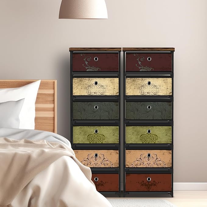 6 Drawers Storage Organizer Cabinet, Decorative Storage Chest, Small Dresser, Stand Nightstand for Bedroom, Living Room, Closet, Entryway, Hallway, Nursery, Dorm
