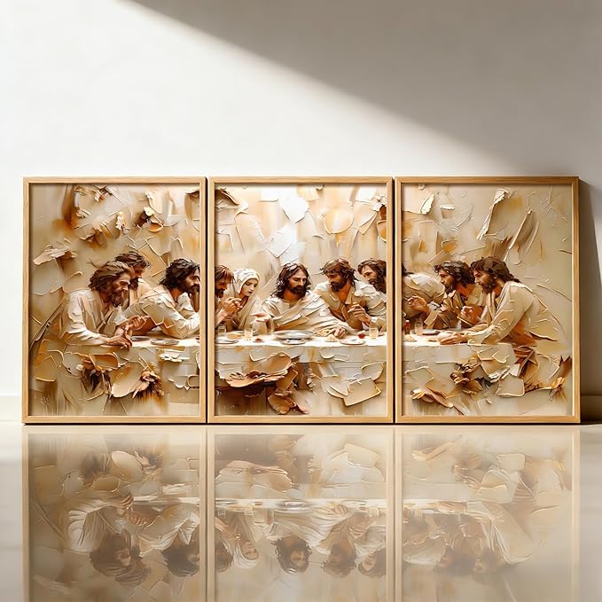Jesus Last Supper Wall Art Poster Set of 3, Christian Wall Decor, Jesus Canvas Prints Painting Posters Religious Bible Artwork Home Decor Pictures for Living Room Dining Room 12x16 inch Unframed