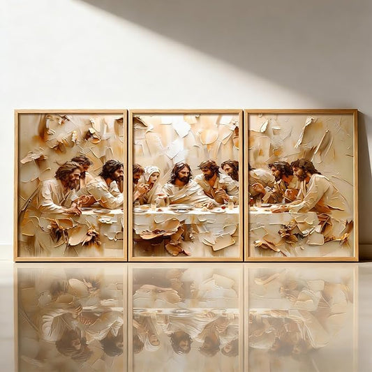 Jesus Last Supper Wall Art Poster Set of 3, Christian Wall Decor, Jesus Canvas Prints Painting Posters Religious Bible Artwork Home Decor Pictures for Living Room Dining Room 12x16 inch Unframed