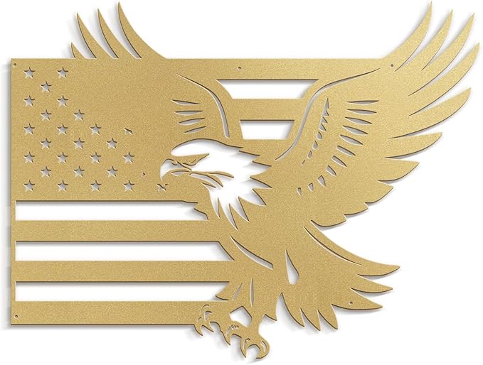 SIGNLEADER Metal Wall Art Decor American Flag with Eagle Minimalist Modern Abstract Wall Sculpture Hangings Home Decoration for Living Room, Bedroom, Bathroom, Kitchen, Outdoor - 18" Gold