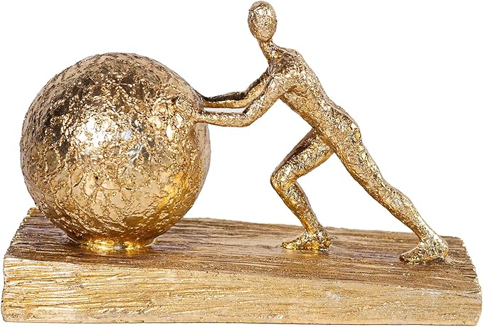 Man with Sphere Iron Statue Metal Sculpture Sportsman Art Metal Ornament Figurine Home and Office Decor （Golden）
