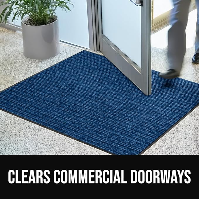 GORILLA GRIP Waterproof Traffic Guard Door Mat, 47x35, Heavy Duty Entryway Mats, Strong Backing Commercial Utility Rugs for Office Hallway, Garage Floor and Home, Low Profile Carpet Runner, Blue