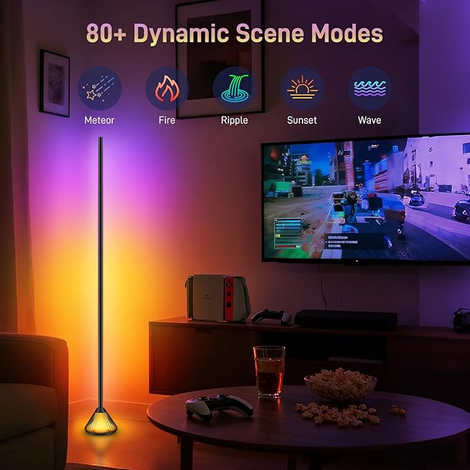 Smart LED Corner Floor Lamp – 16 Million DIY Colors, 68+ Scenes, Music Sync, App & Remote Control, Ambient Color-Changing Light for Living Rooms, Bedrooms & Gaming Rooms (1 Pack)