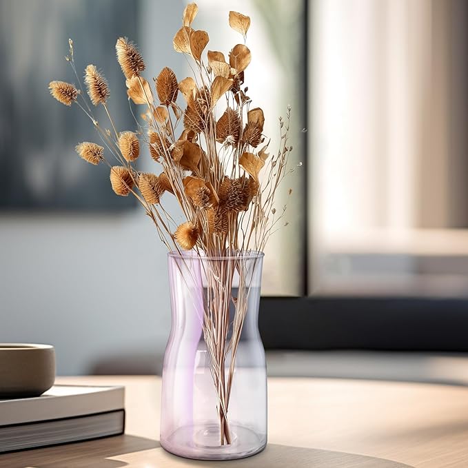 8 Inch Iridescent Glass Vase - Modern Boho Style Centerpiece for Flowers, Home Decor, Wedding, Housewarming & Office Accent (Irised)
