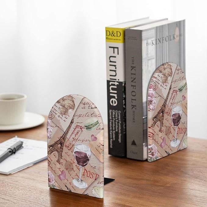Paris Eiffel TowerWood Bookends Stands Decorative Non-Slip Book Organizers for Home Office Desk Library School Study 1 Pair