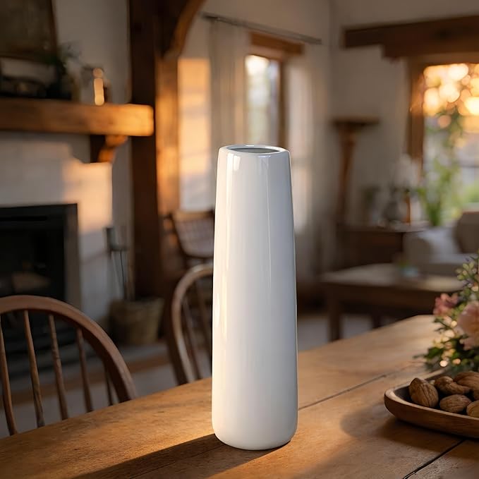 12 Inch White Vase Ceramic Flower Vase, Tall Vases for Pampas Grass, Home Decor, Modern Textured Vases for Living Room Decorations,Table Centerpieces,Shelf,Farmhouse Small Ceramic Vase