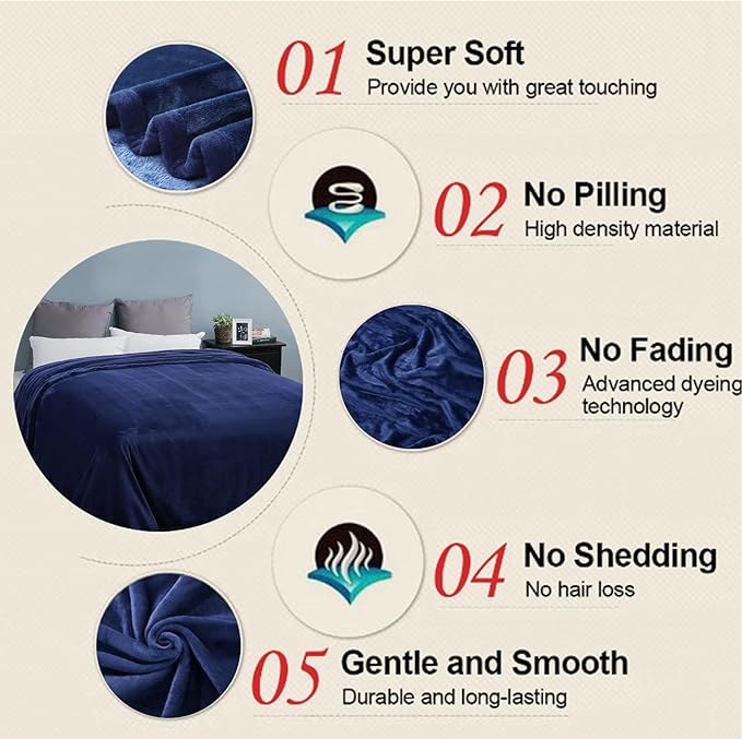Soft Blanket Warm Fuzzy Microplush Lightweight Thermal Fleece Blankets for Couch Bed Sofa California King,102X108Inch, Dark Blue