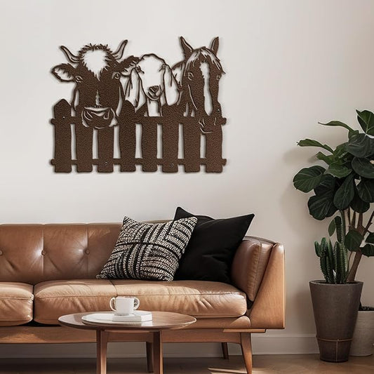 SIGNLEADER Metal Wall Art Decor Cows, Sheep, Horses by the fence Minimalist Modern Abstract Wall Sculpture Hangings Home Decoration for Living Room, Bedroom, Bathroom, Kitchen, Outdoor - 18" Bronze