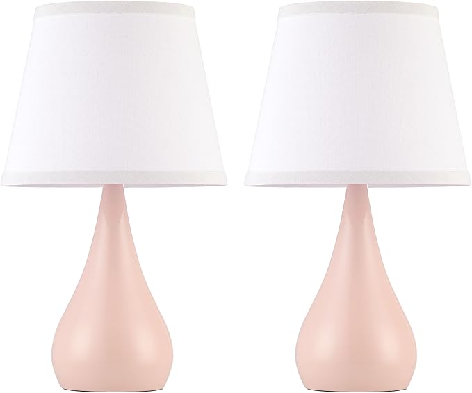 17.3'' Modern Dimmable Touch Lamps for Nightstand 2pcs, Table Lamps for Living Room, Reading Desk Lamp for Office, Bedside Lamps with Iron Base, Small Lamp for Bedroom, Bulb Included, Pink