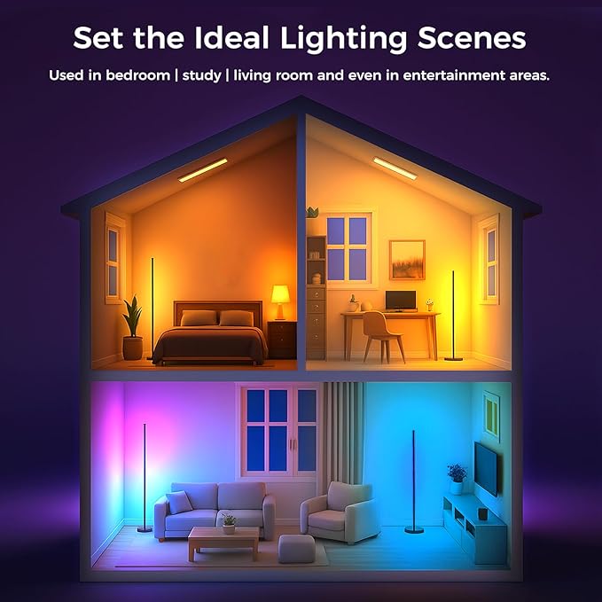 DomeStar Smart RGBIC Corner Floor Lamp, Ambient Lighting 16 Million DIY Color Changing Standing Led Lights Unique Lamps with Music Mode and Timing for Living Rooms, Gaming Rooms, Aesthetic Home Decor