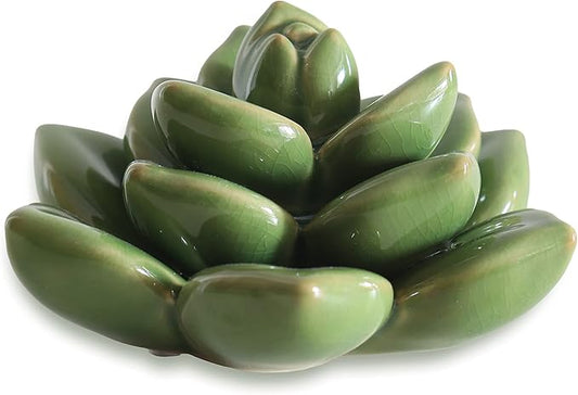 Ceramic Succulent Flowers Table Top with Stable Base, 3D Handmade Tablescape Decorative (Green 2)