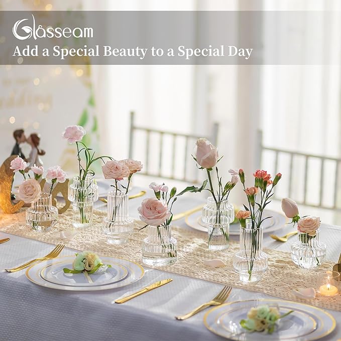 Glasseam Glass Bud Vases for Centerpieces: 16Pcs Small Clear Vase for Flowers Bulk Wedding Table Centerpieces - Modern Mini Decorations for Cute Vintage Home Living Room Decor