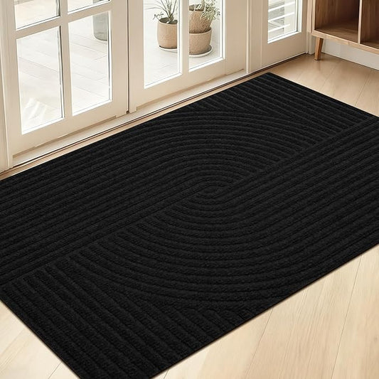 PLEASOR Front Door Mat Outside Entrance, Dirt Resistant and Absorbent Welcome Door Mat Outdoor Indoor,Sturdy Non-Slip Backing Entry Mat, Low Profile Doormat for Entryway, 60x36, Black