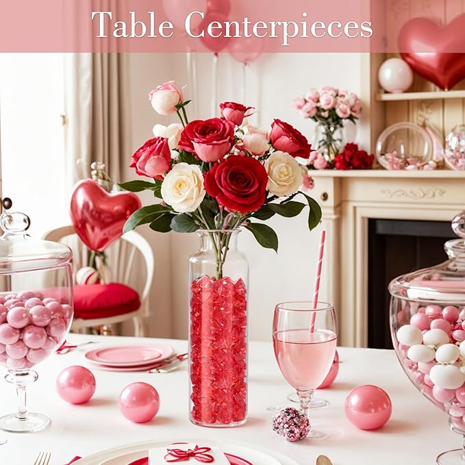 DomeStar Red Fake Ice Rocks, 150PCS Acrylic Gems Crystals Plastic Diamonds Centerpiece for Vase Fillers Wedding Party Table Scatter Valentine s Day Decorations