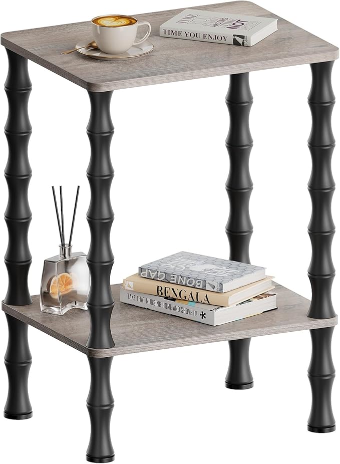 Side Table, 2-Tier End Table with Storage Shelf, Night Stand for Small Spaces, Modern Coffee Tables for Living Room, Bedroom (1, Gray)