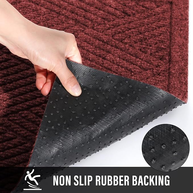 HIYARD Sturdy Front Door Mat, Absorbent Muddy Dirt Resist Welcome Door Mats Outdoor Indoor, Stain and Fade Resistant, Non-Slip Rubber Backing Low Profile Doormat for Entryway, 30×17, Red
