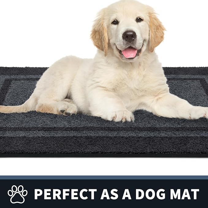 PURRUGS Dirt Trapping Door Mat 34" x 60", Non-Slip Machine Washable Entryway Rug, Entrance Mat, Indoor Front Door Mat, Super Absorbent Entry Rug for Muddy Shoes & Paws, Bluish Grey & Charcoal